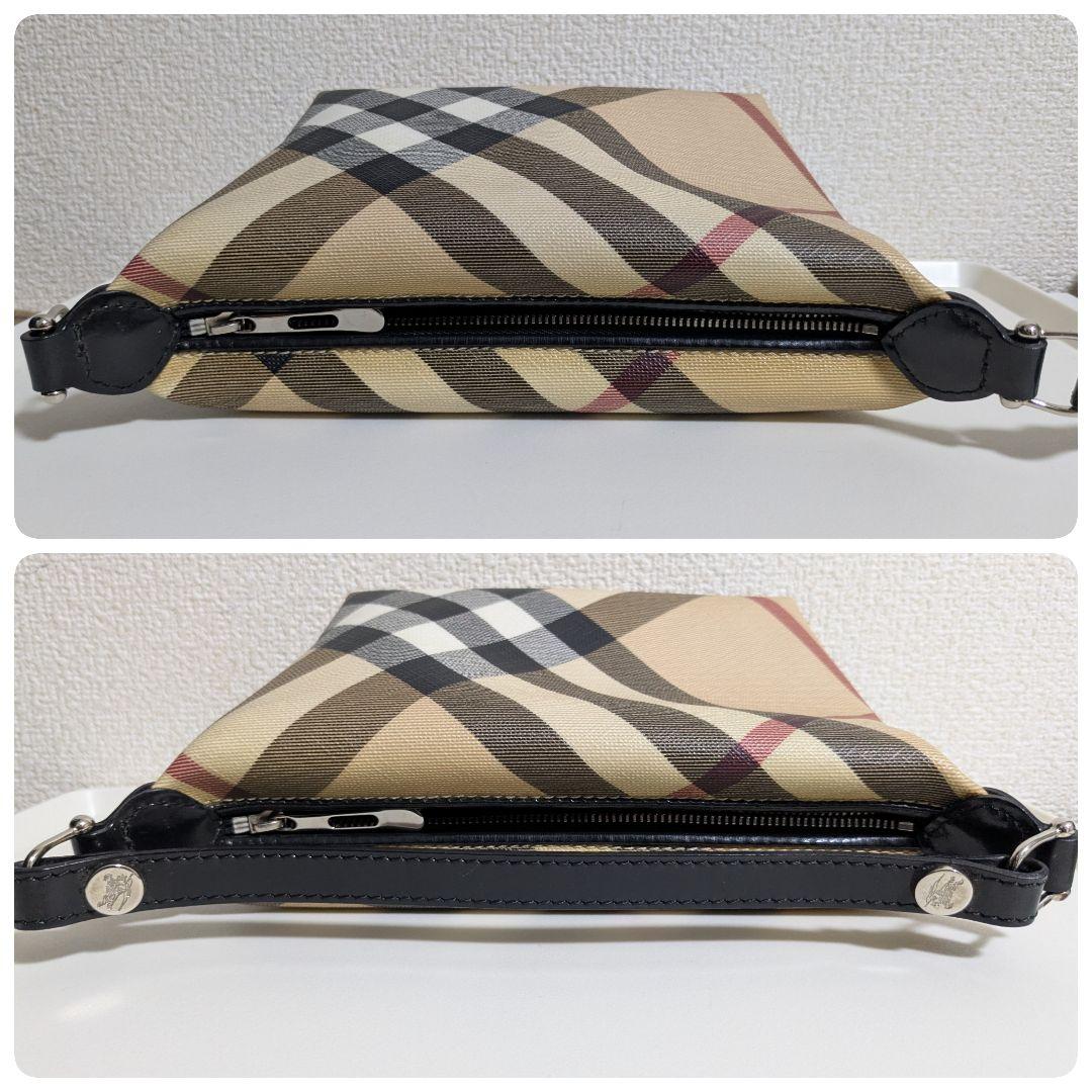 美品★バーバリー ノバチェックポーチ ハンドバッグ ストラップ ブラック レザー