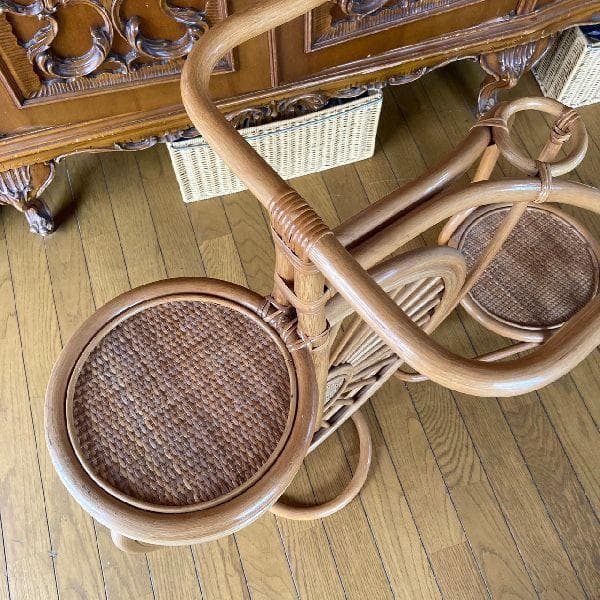 ヴィンテージ*古いラタンのペニー・ファージング型フラワースタンド飾り棚 自転車