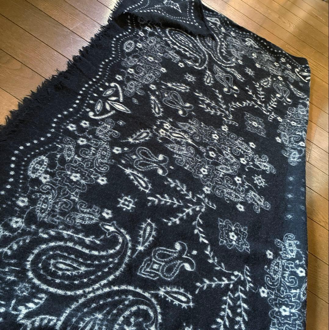 manipuriマニプリ★ウール　ペイズリー　ストール　ショール　大判　黒