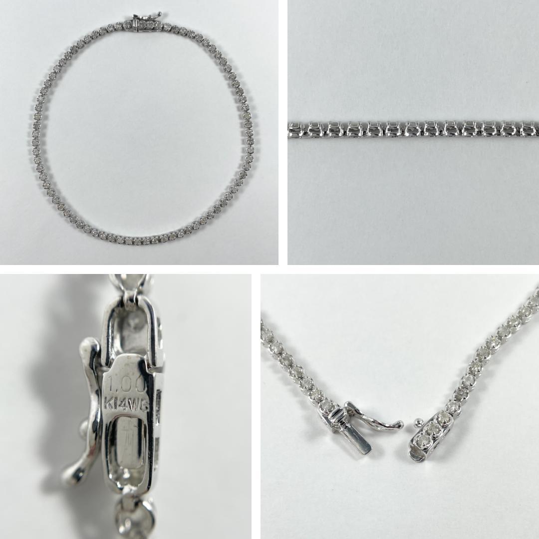 K14WG 天然ダイヤモンド 1.00ct テニスブレスレット