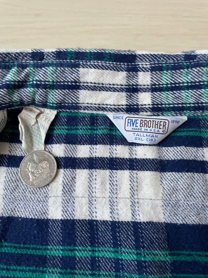 80s ファイブブラザー USA製 ネルシャツ 2XL ネイビー ホワイト 美品