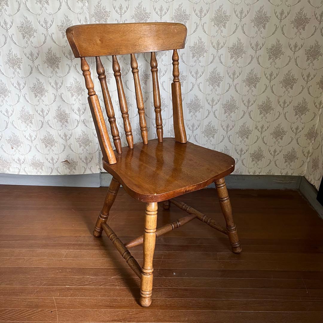 【アンティーク】⑤ 北欧レトロ 木製 ウィンザーチェア 椅子 ろくろ脚 古家具