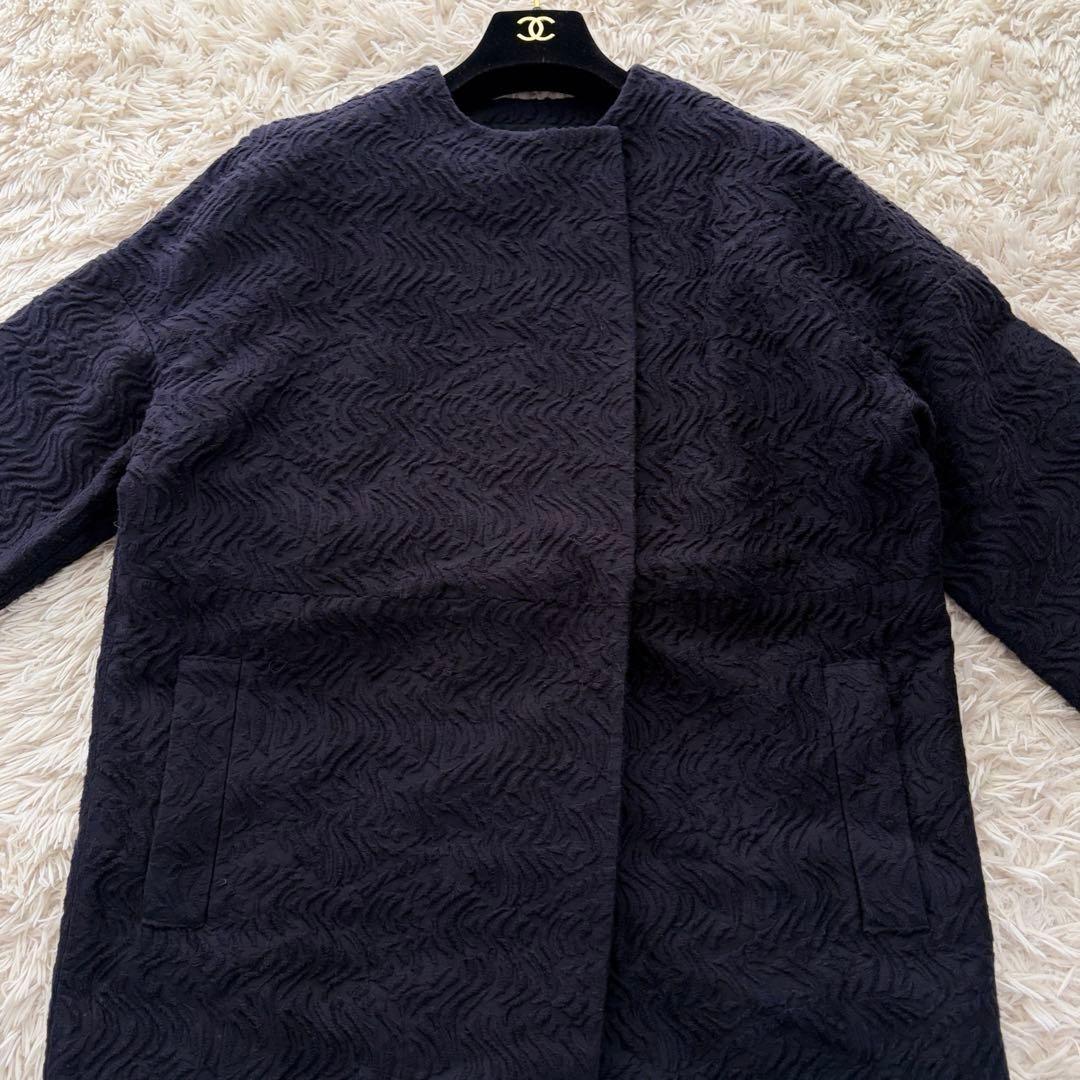 【希少✨】EPOCAエポカ ジャガードノーカラーコート ネイビー ゆったり40