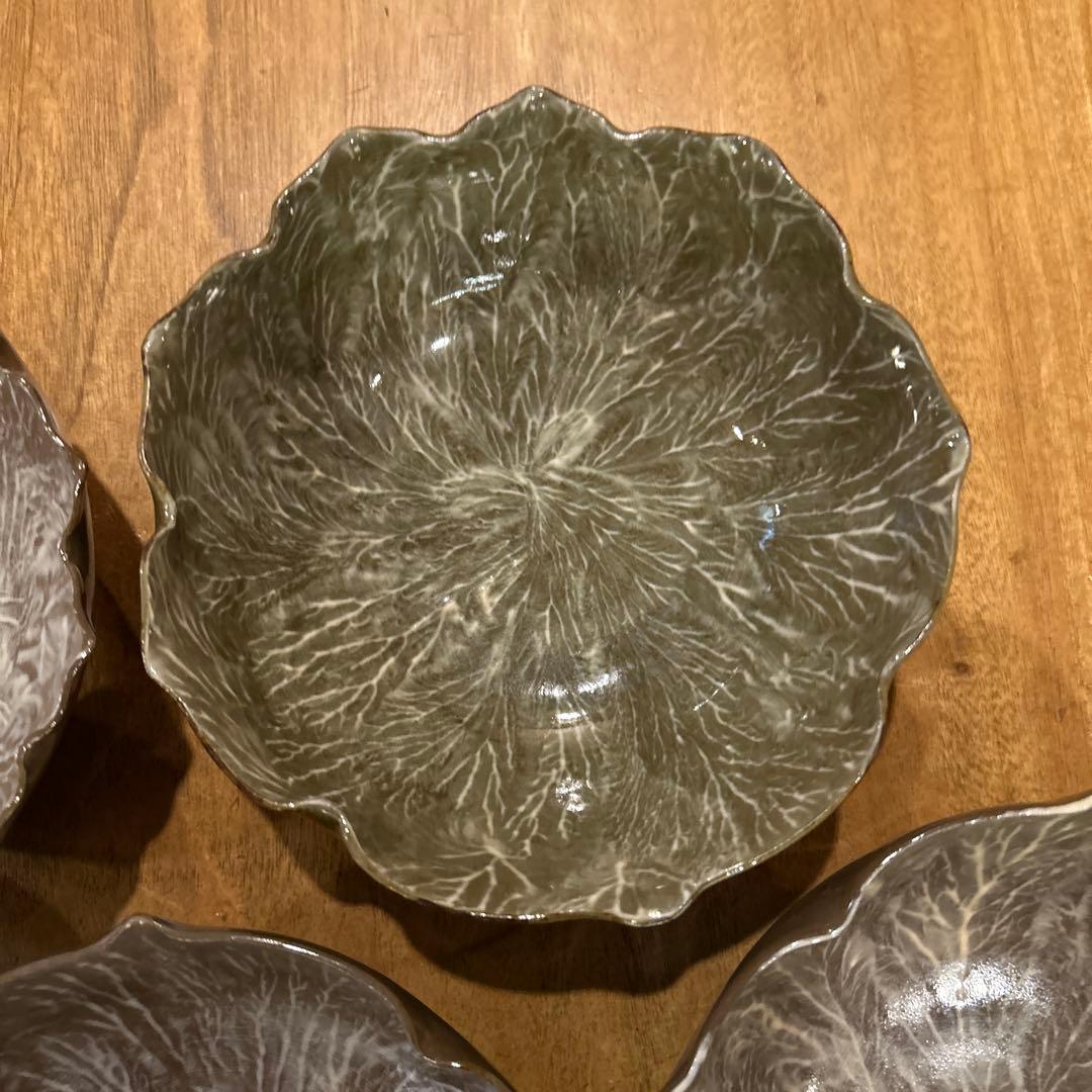 長崎　現川焼 十二代 横石臥牛宗雲作 刷毛目 花形鉢　五個　希少　二