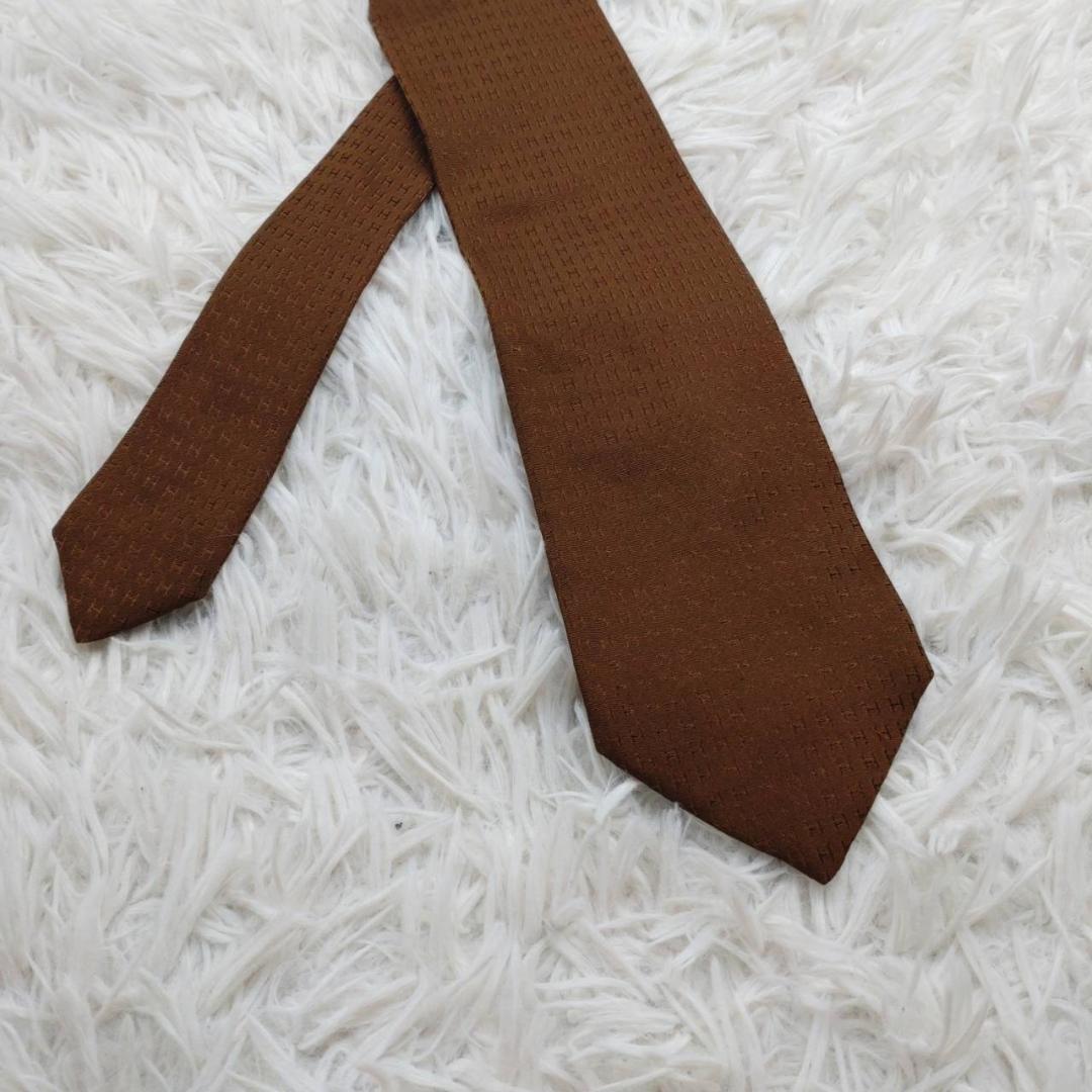 エルメス 高級シルクネクタイ ファソネ柄 ダークブラウン