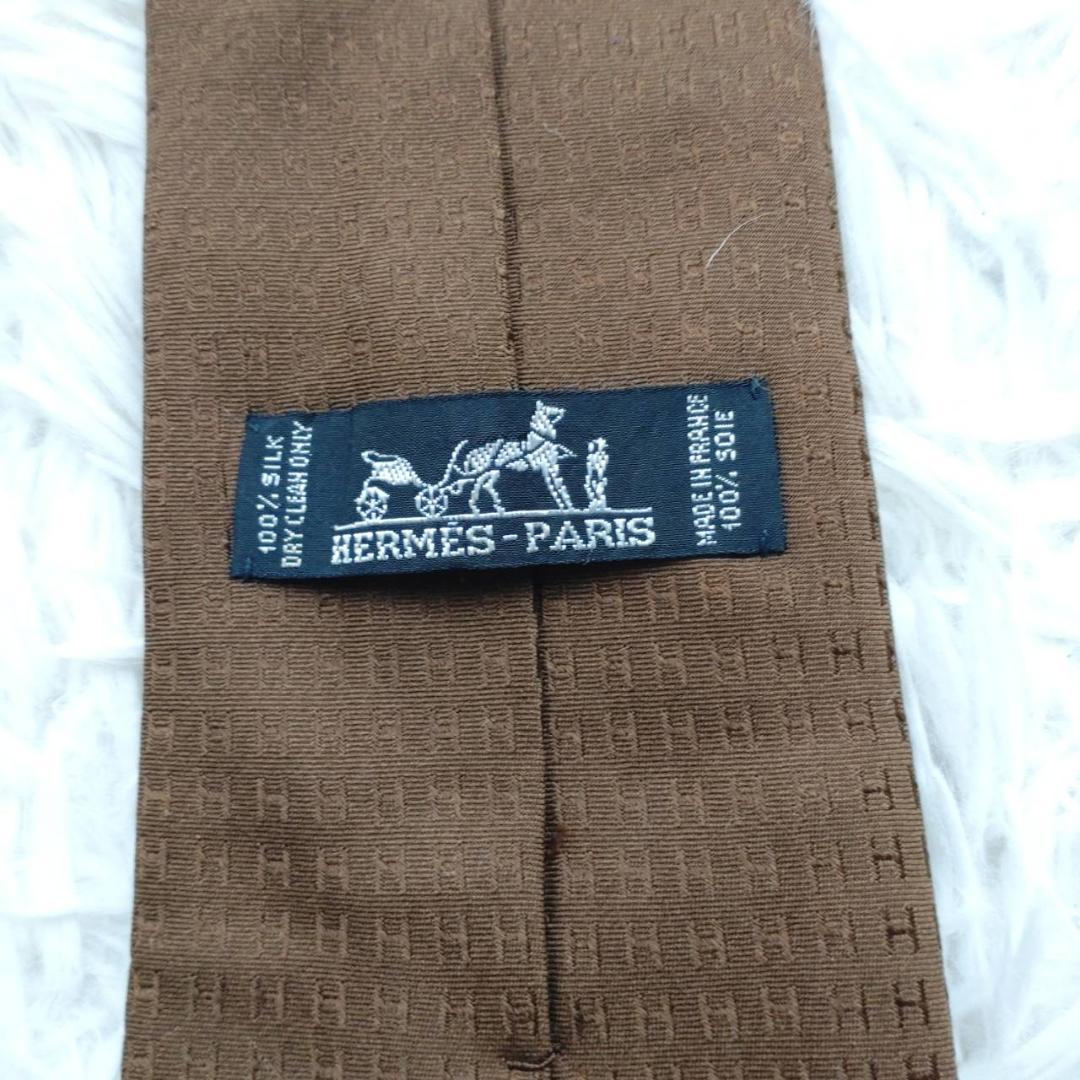 エルメス 高級シルクネクタイ ファソネ柄 ダークブラウン
