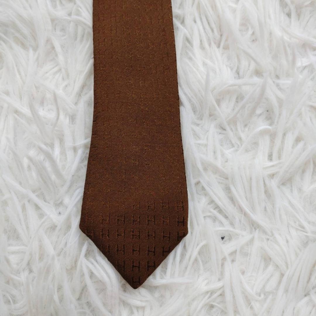 エルメス 高級シルクネクタイ ファソネ柄 ダークブラウン