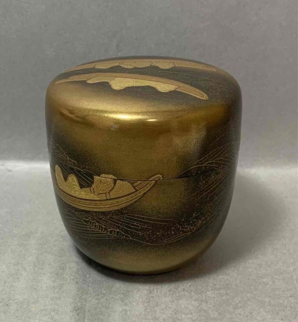 茶道具　芝舟蒔絵棗