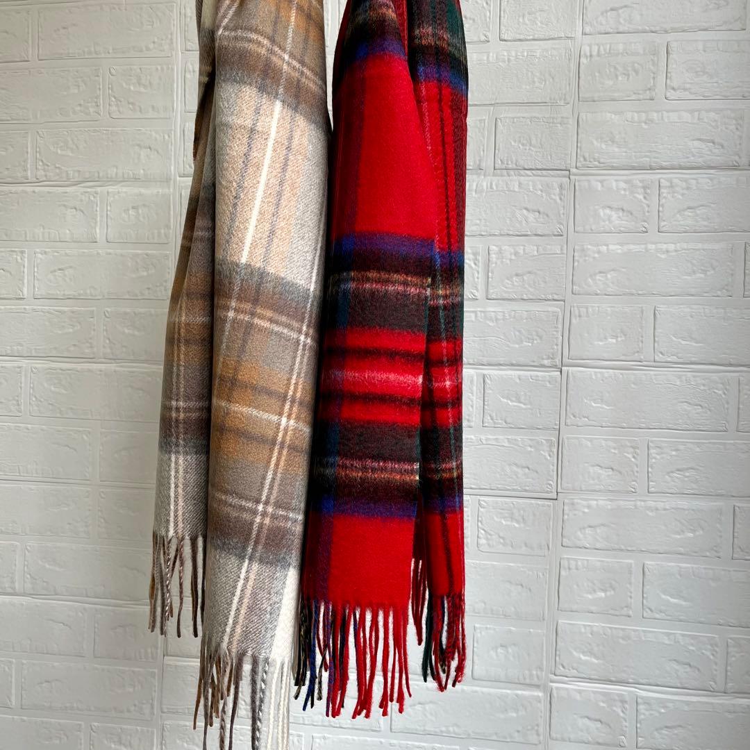 極上カシミヤ100%☆大判 ストール☆ ベージュチェック