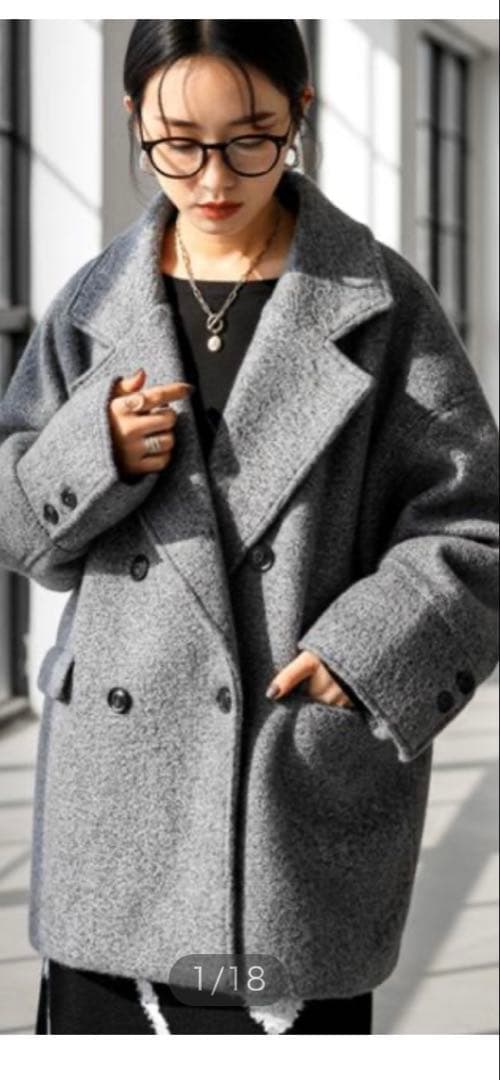 アンティカ　チャコールダブルブレスト カールシャギーコート新品