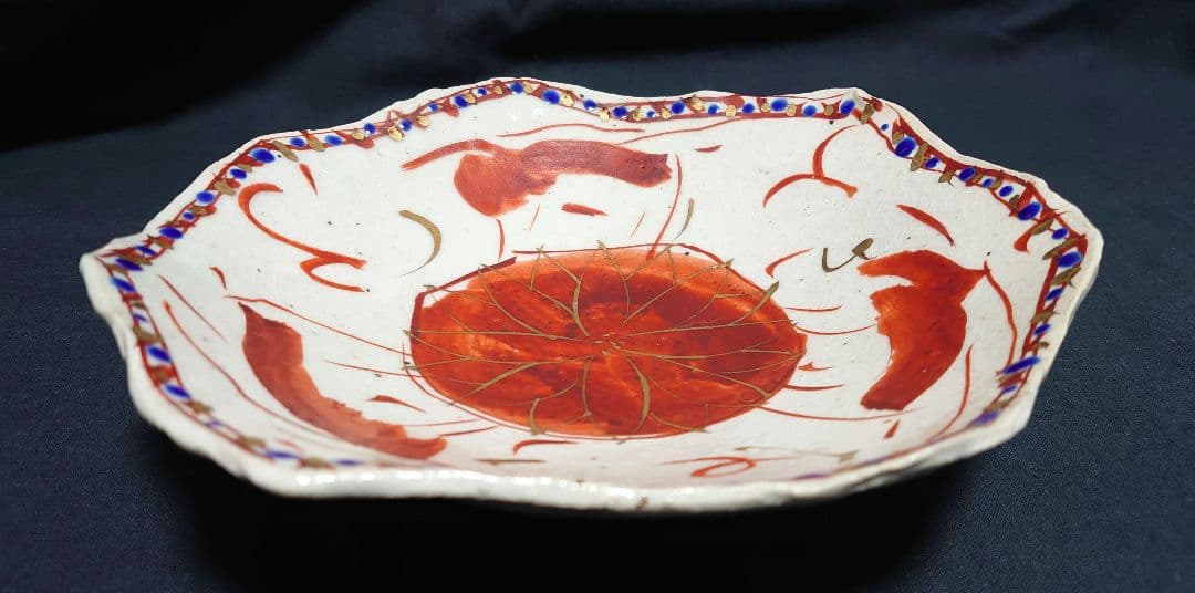 黒岩卓実 赤絵 足付き 皿 プレート