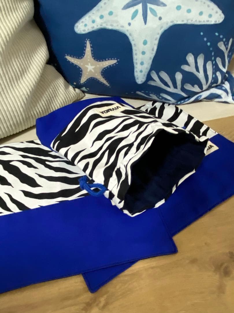 すぴちゃん様　入園入学グッズ　オーダー　ゼブラ×ブルー　バッグ　巾着袋