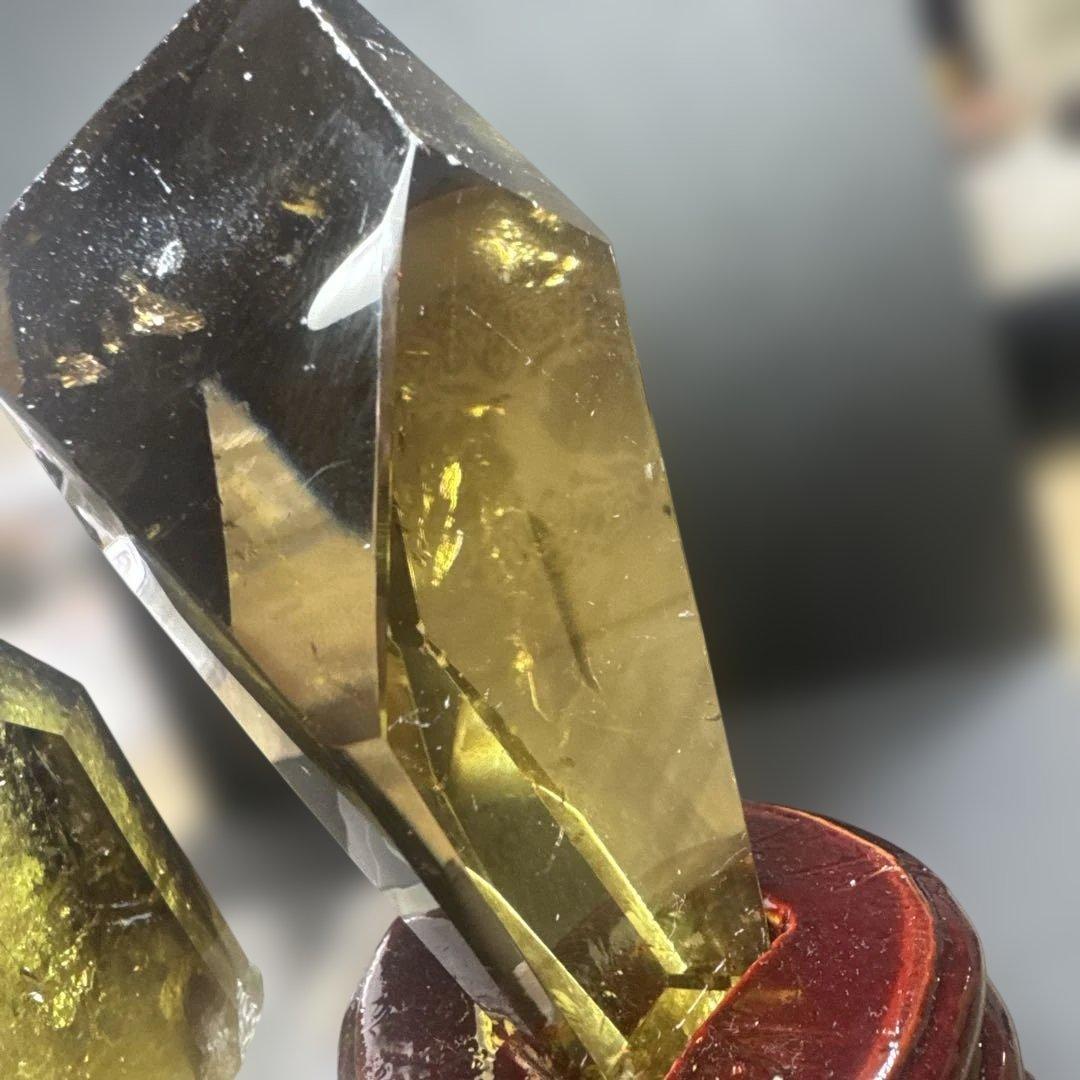 高透明 スモーキーシトリン原石 2点セット 台座付