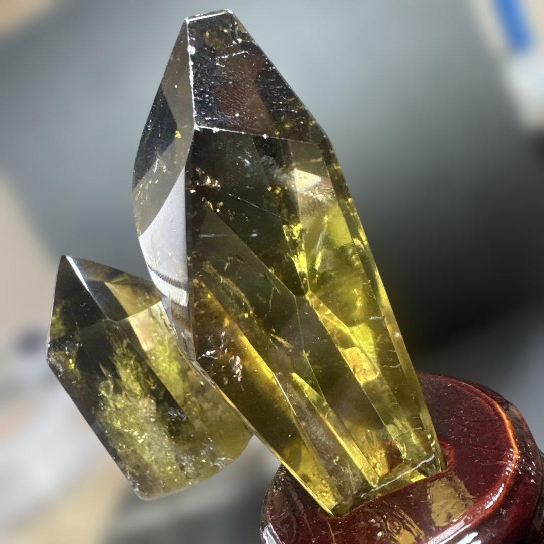 高透明 スモーキーシトリン原石 2点セット 台座付