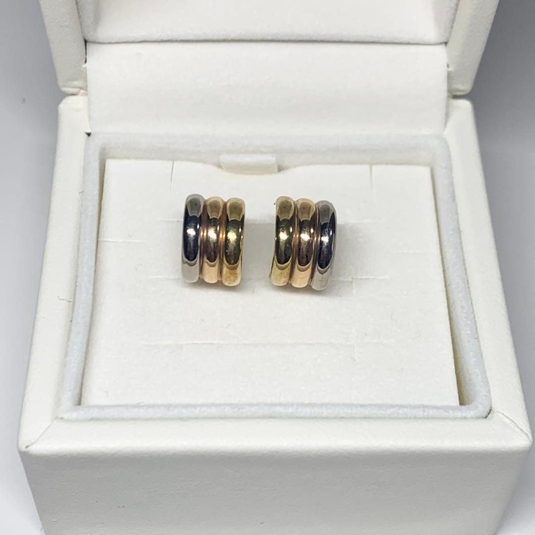 【K18 本物】スリーカラー フープピアス 3連 18金 刻印あり 約2g
