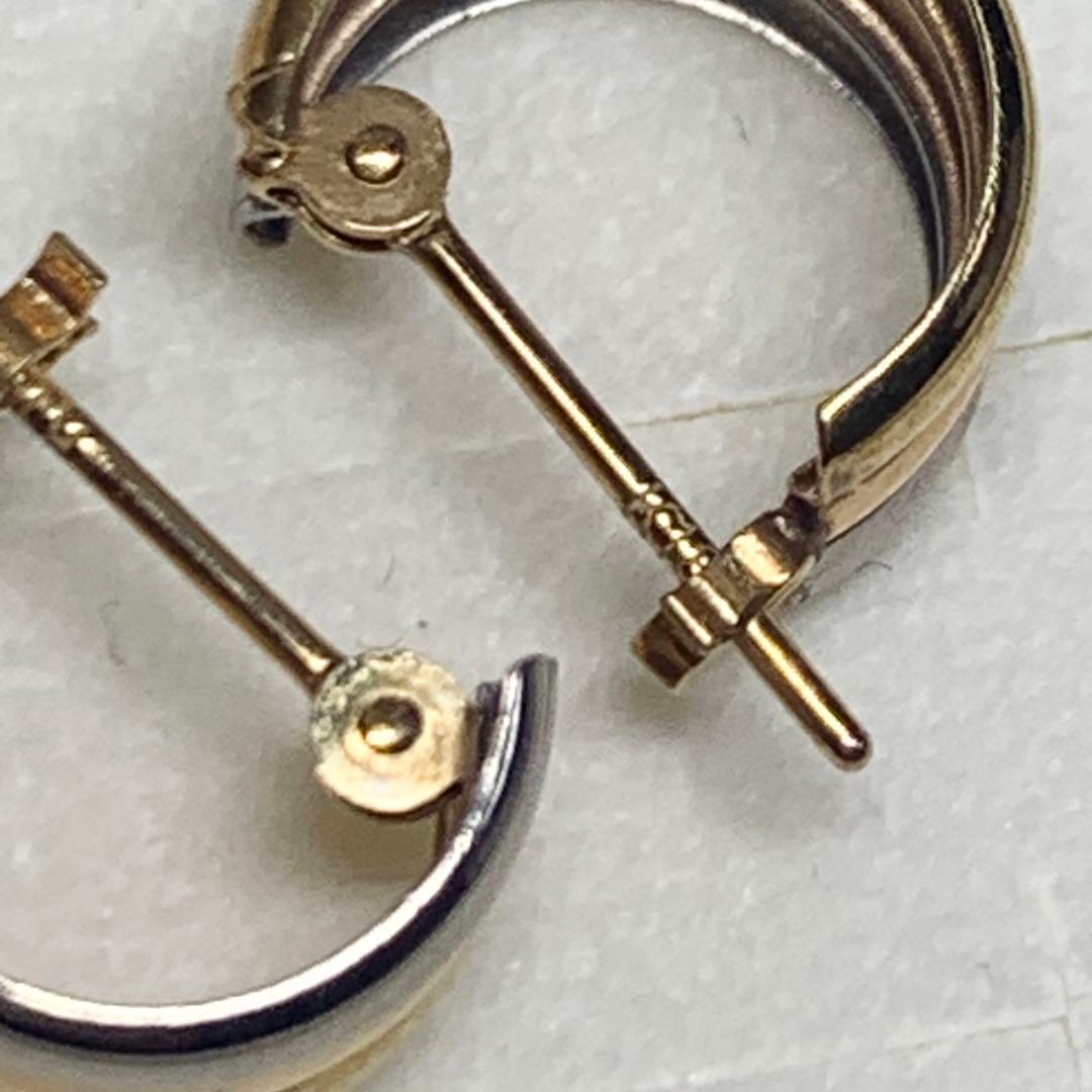 【K18 本物】スリーカラー フープピアス 3連 18金 刻印あり 約2g