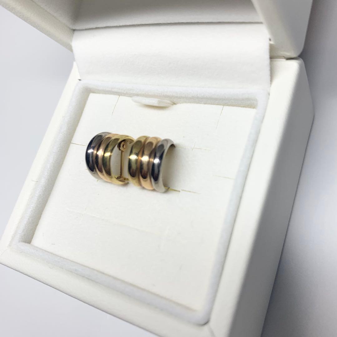 【K18 本物】スリーカラー フープピアス 3連 18金 刻印あり 約2g