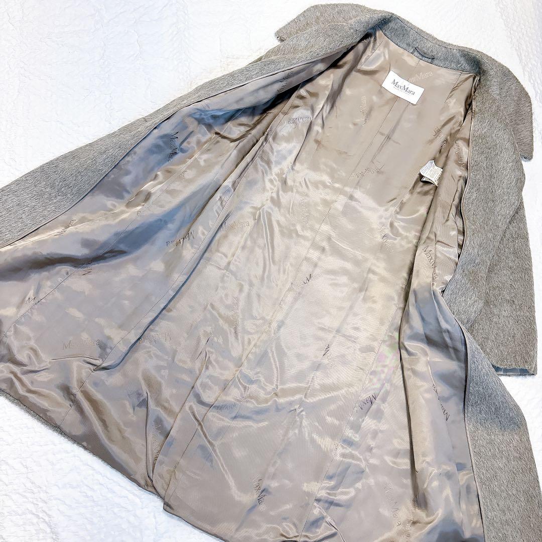 極美品✨MaxMara 最高級白タグ　アンゴラシャギーロングコート　グレー