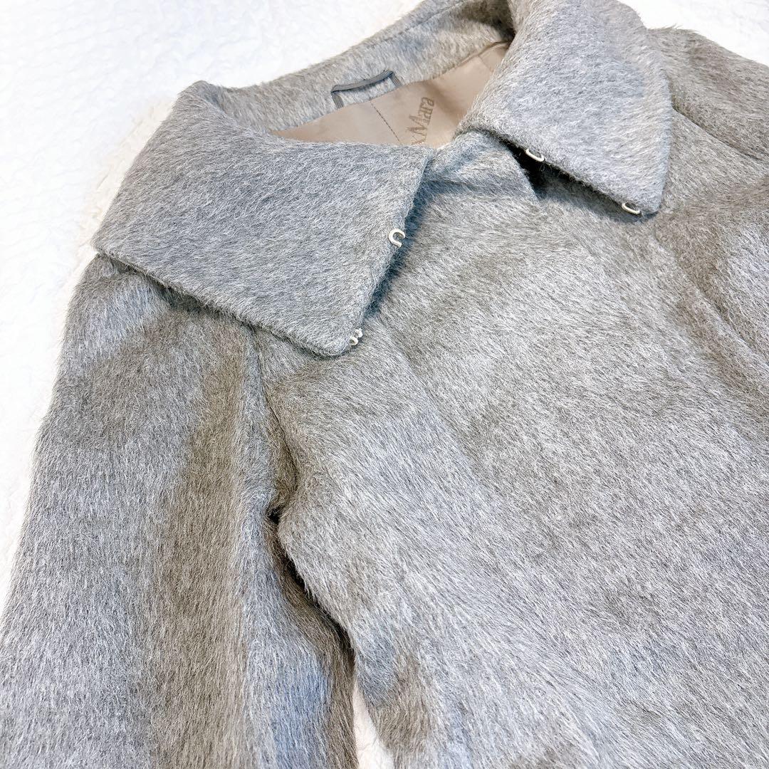 極美品✨MaxMara 最高級白タグ　アンゴラシャギーロングコート　グレー