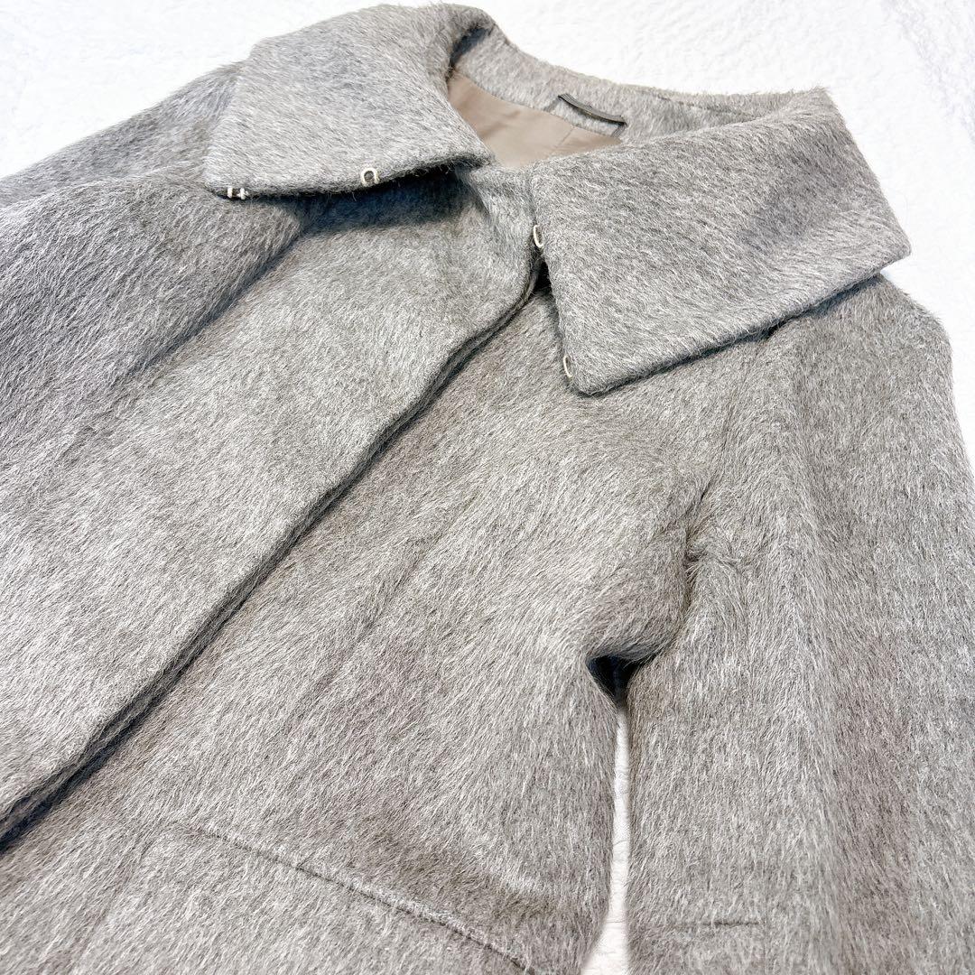 極美品✨MaxMara 最高級白タグ　アンゴラシャギーロングコート　グレー