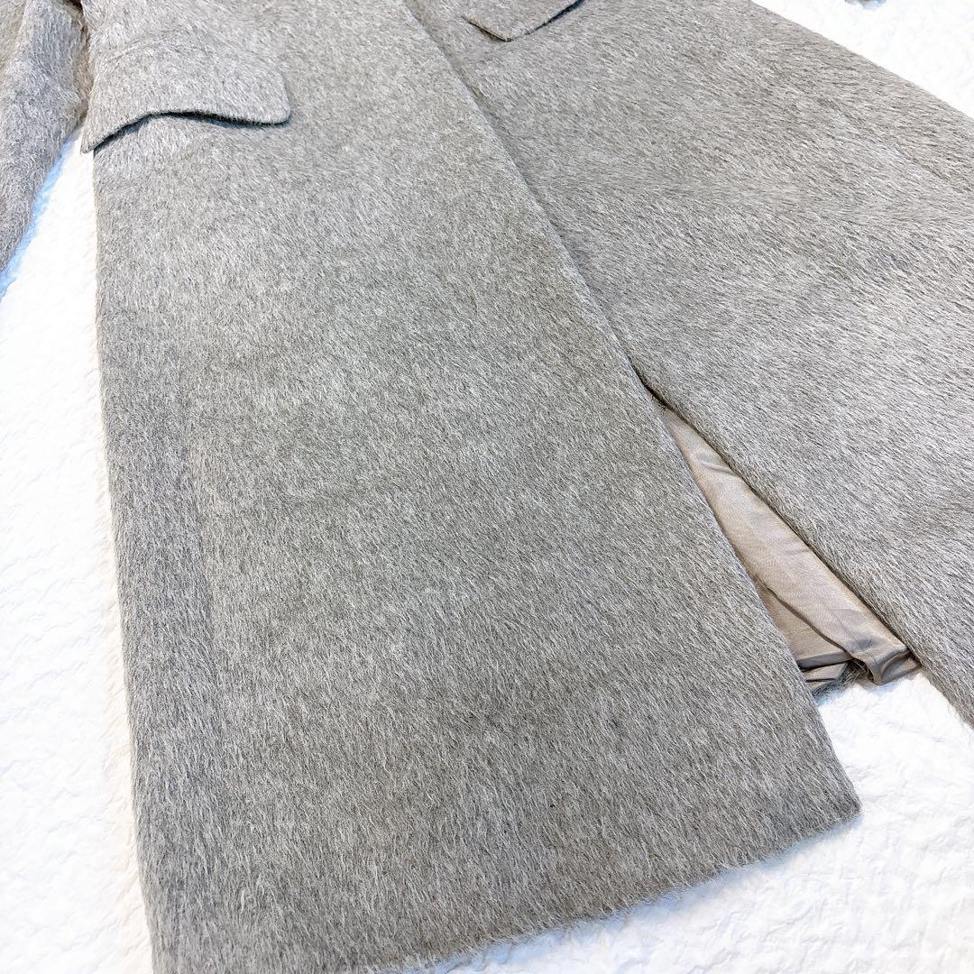極美品✨MaxMara 最高級白タグ　アンゴラシャギーロングコート　グレー