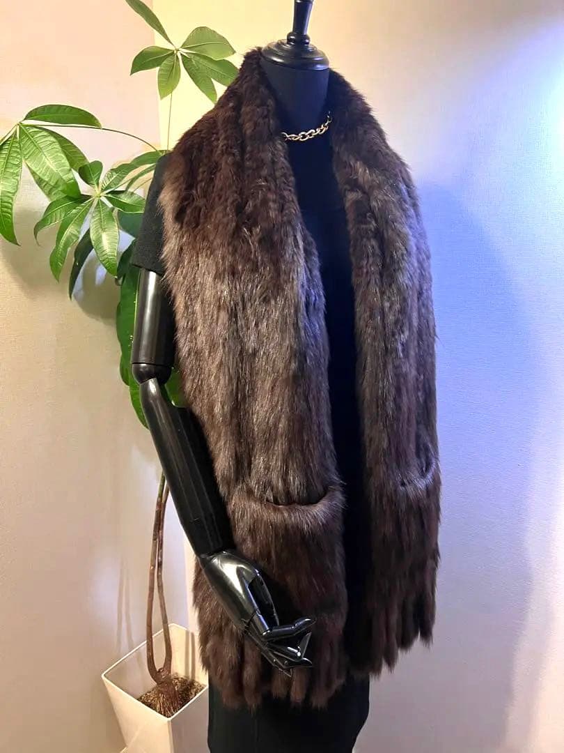 ロシアンセーブルヤーンポケット付きロングマフラー☆