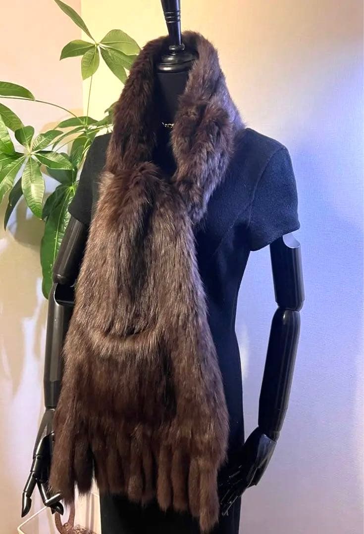 ロシアンセーブルヤーンポケット付きロングマフラー☆