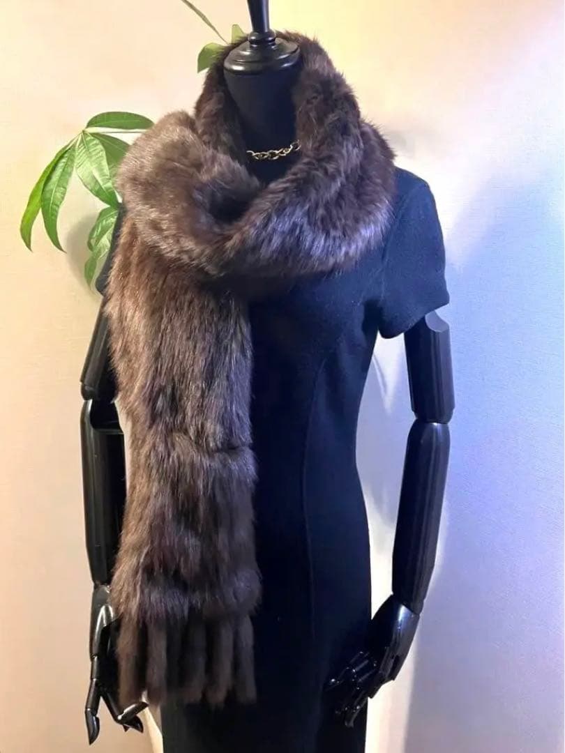 ロシアンセーブルヤーンポケット付きロングマフラー☆