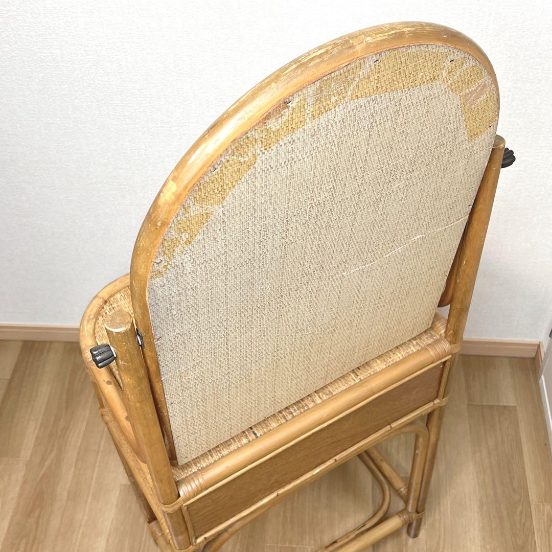 【良品】 ラタン ドレッサー 鏡台 化粧台 スツール付き 籐家具　古家具 レトロ