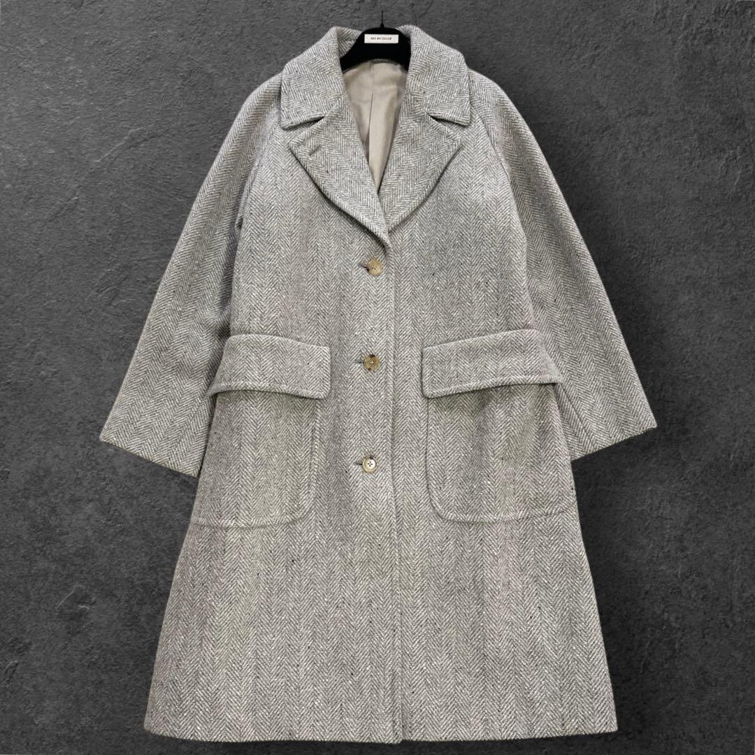 近年 マーガレットハウエル ネップヘリンボーン ツイード ラグランコート ロング