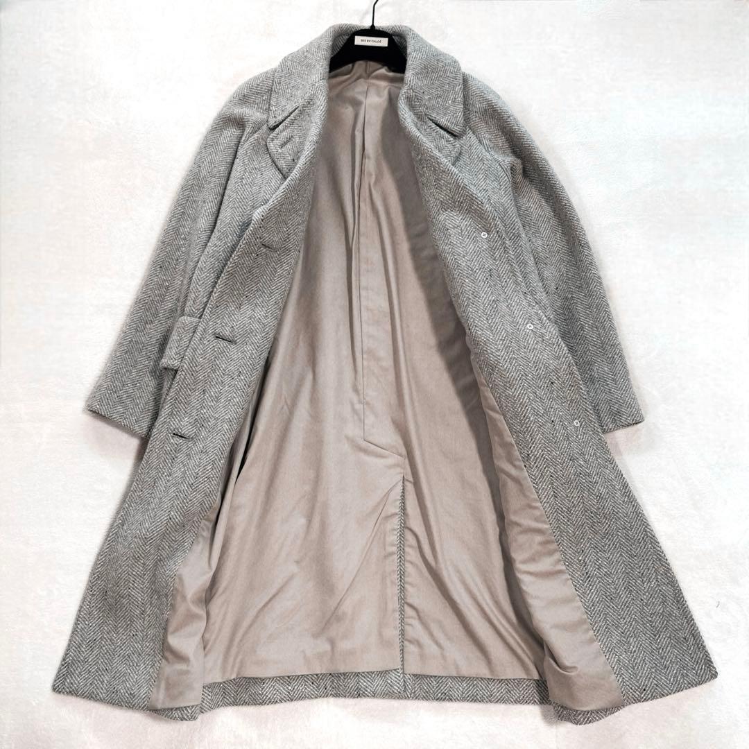 近年 マーガレットハウエル ネップヘリンボーン ツイード ラグランコート ロング