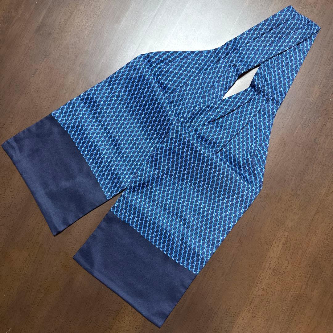 極美品　エルメス　ネクタイ　アスコットタイ　紺　H柄
