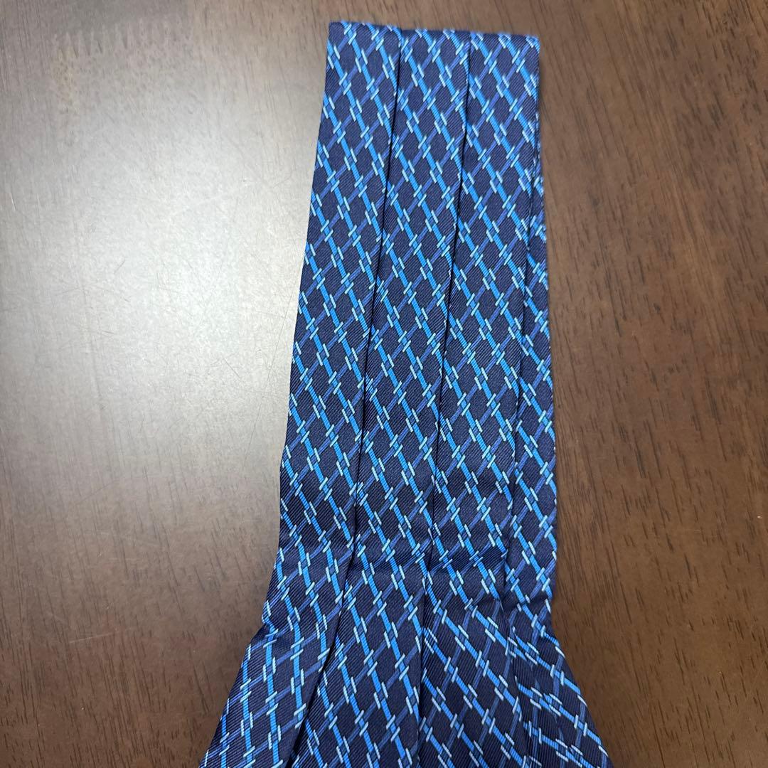 極美品　エルメス　ネクタイ　アスコットタイ　紺　H柄