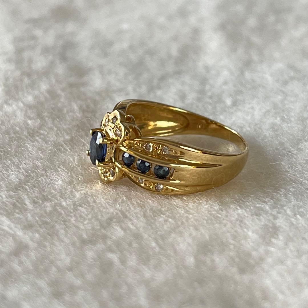 k18 サファイア ダイヤモンド リング 18金 デザイン 指輪 美品