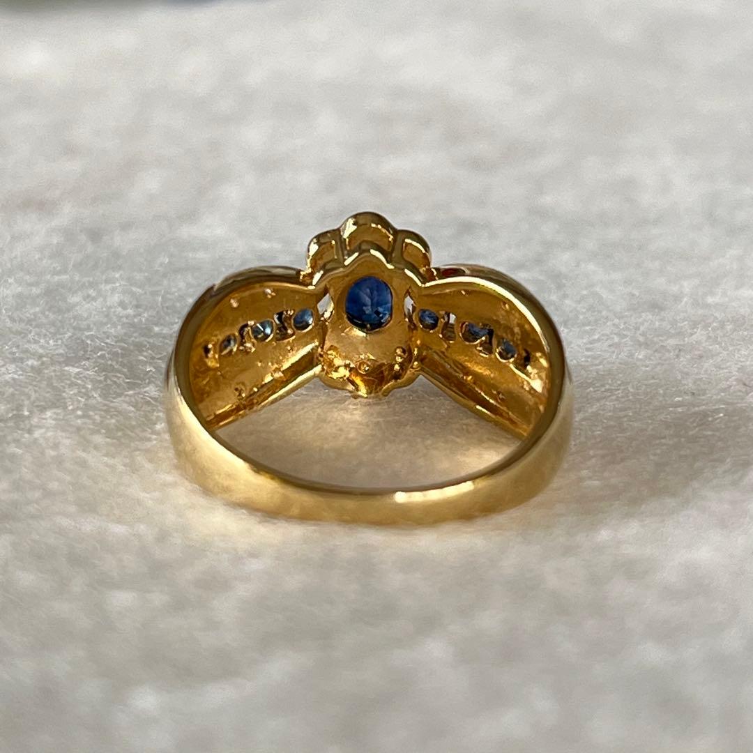 k18 サファイア ダイヤモンド リング 18金 デザイン 指輪 美品