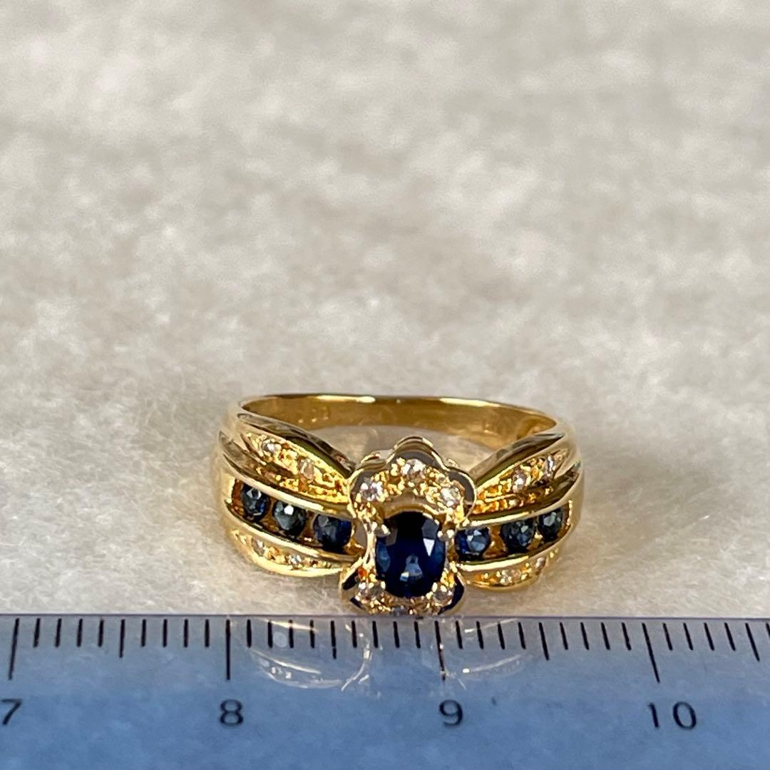 k18 サファイア ダイヤモンド リング 18金 デザイン 指輪 美品