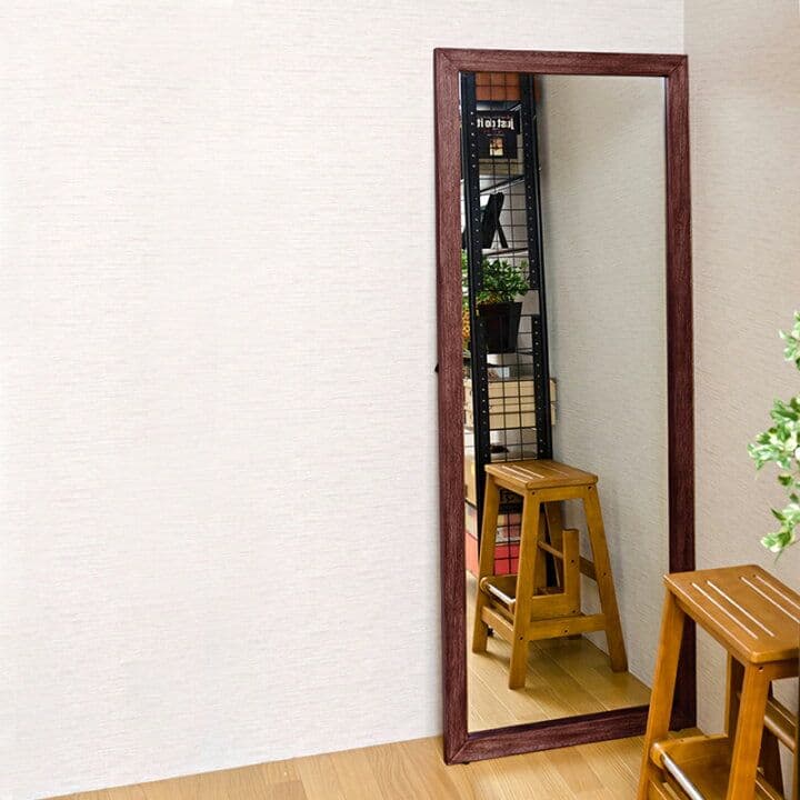 アンティークジャンボミラー全身鏡 立てかけタイプ ブラウン