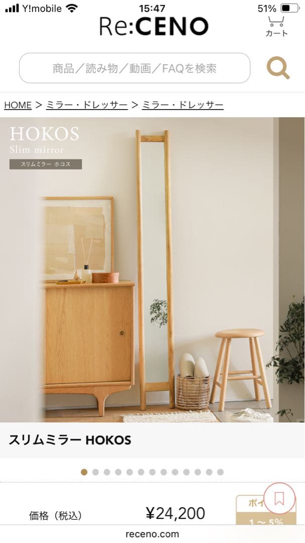 HOKOS スリムミラー リセノインテリア