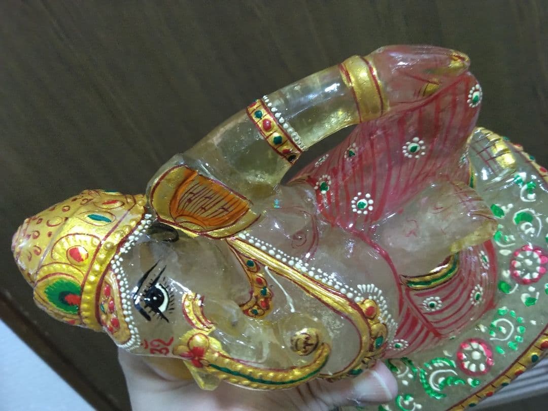 レア　浄化力抜群　マニカラン水晶　ガネーシャ　虹入り　願い事叶う