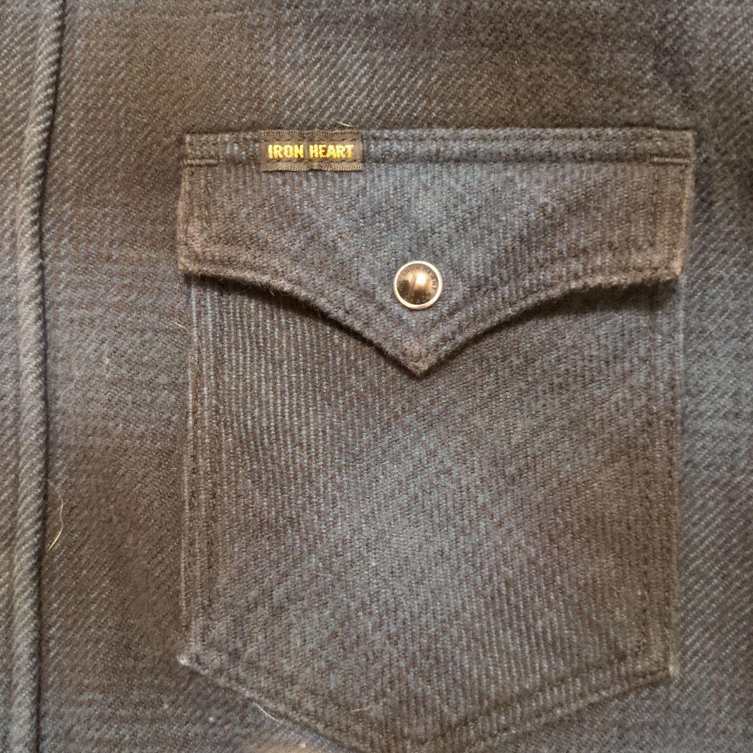 IRON HEART ダークブルー チェック柄 シャツ L