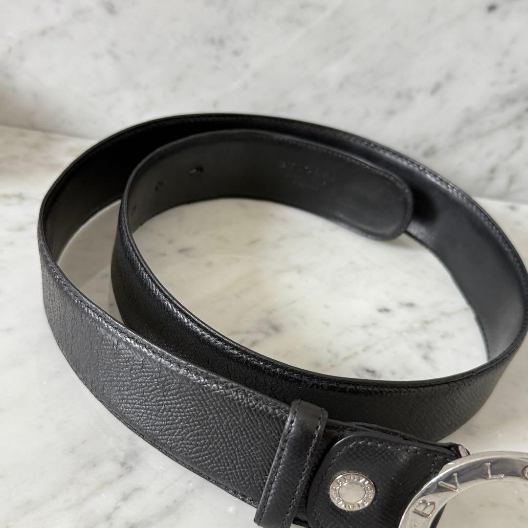 BVLGARI ブルガリ ベルト 本革 ブラック シルバー 太幅 リング