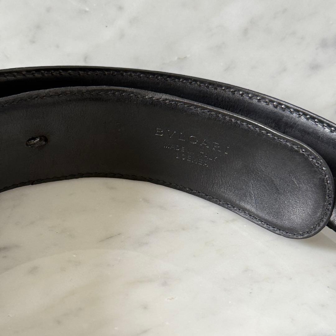 BVLGARI ブルガリ ベルト 本革 ブラック シルバー 太幅 リング