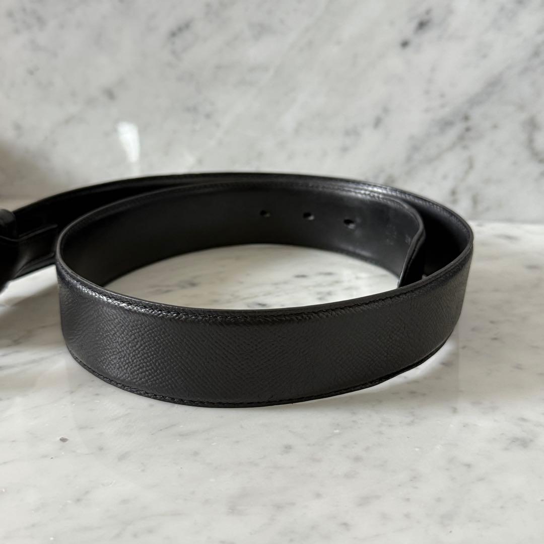 BVLGARI ブルガリ ベルト 本革 ブラック シルバー 太幅 リング