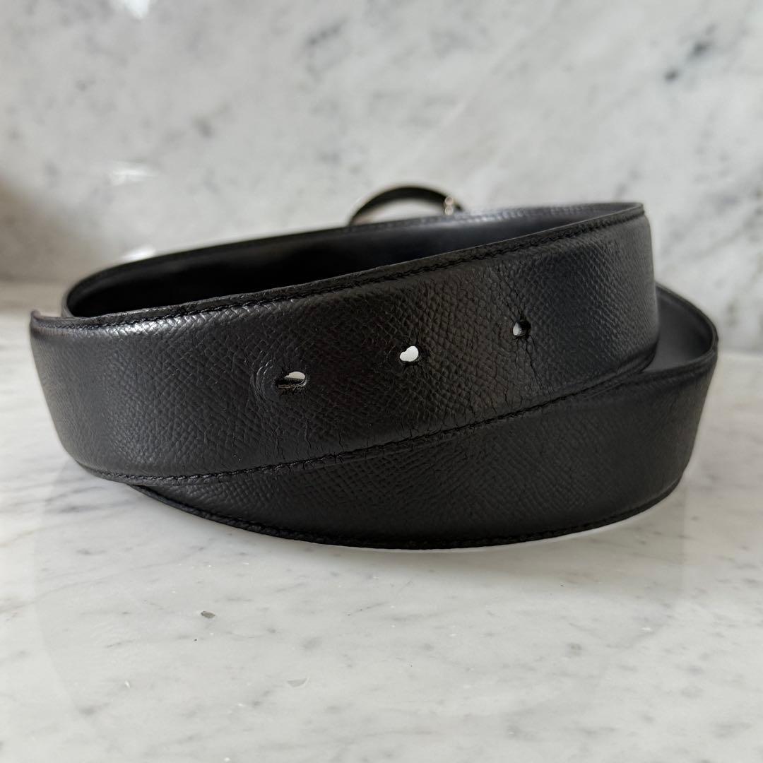 BVLGARI ブルガリ ベルト 本革 ブラック シルバー 太幅 リング