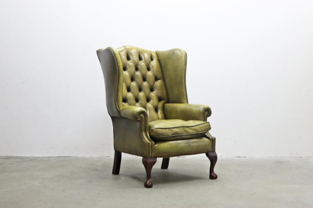 英国 イギリス ヴィンテージ ウィングバック 本革 1Pソファ ラウンジチェア