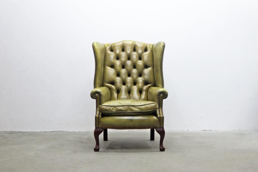 英国 イギリス ヴィンテージ ウィングバック 本革 1Pソファ ラウンジチェア