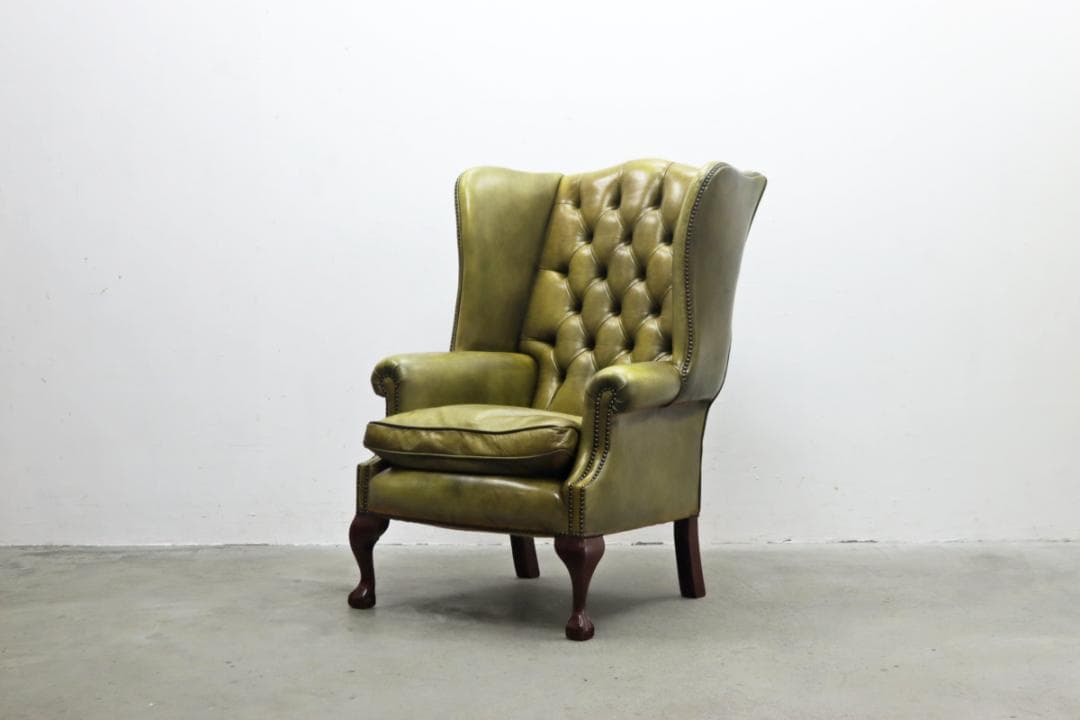 英国 イギリス ヴィンテージ ウィングバック 本革 1Pソファ ラウンジチェア