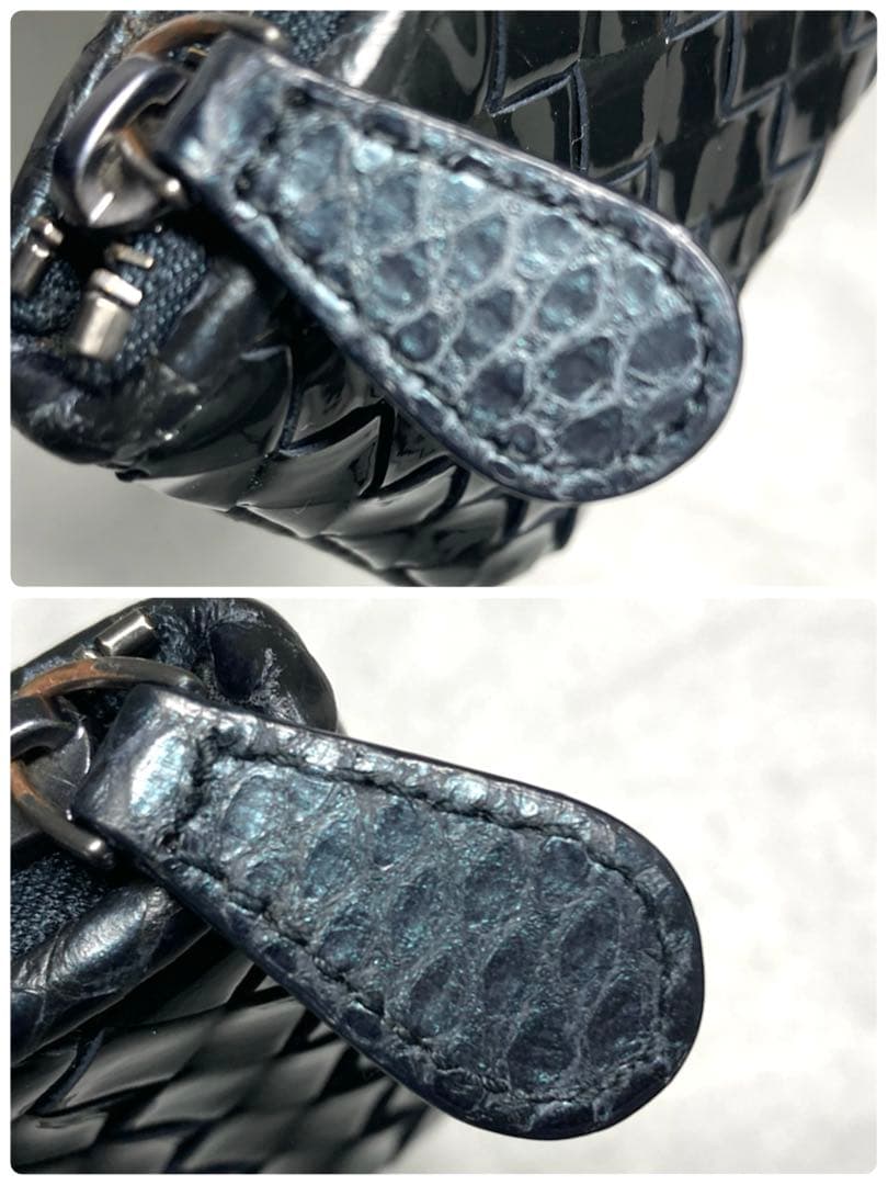 美品 ボッテガヴェネタ イントレチャート パテントレザー パイソン ケース