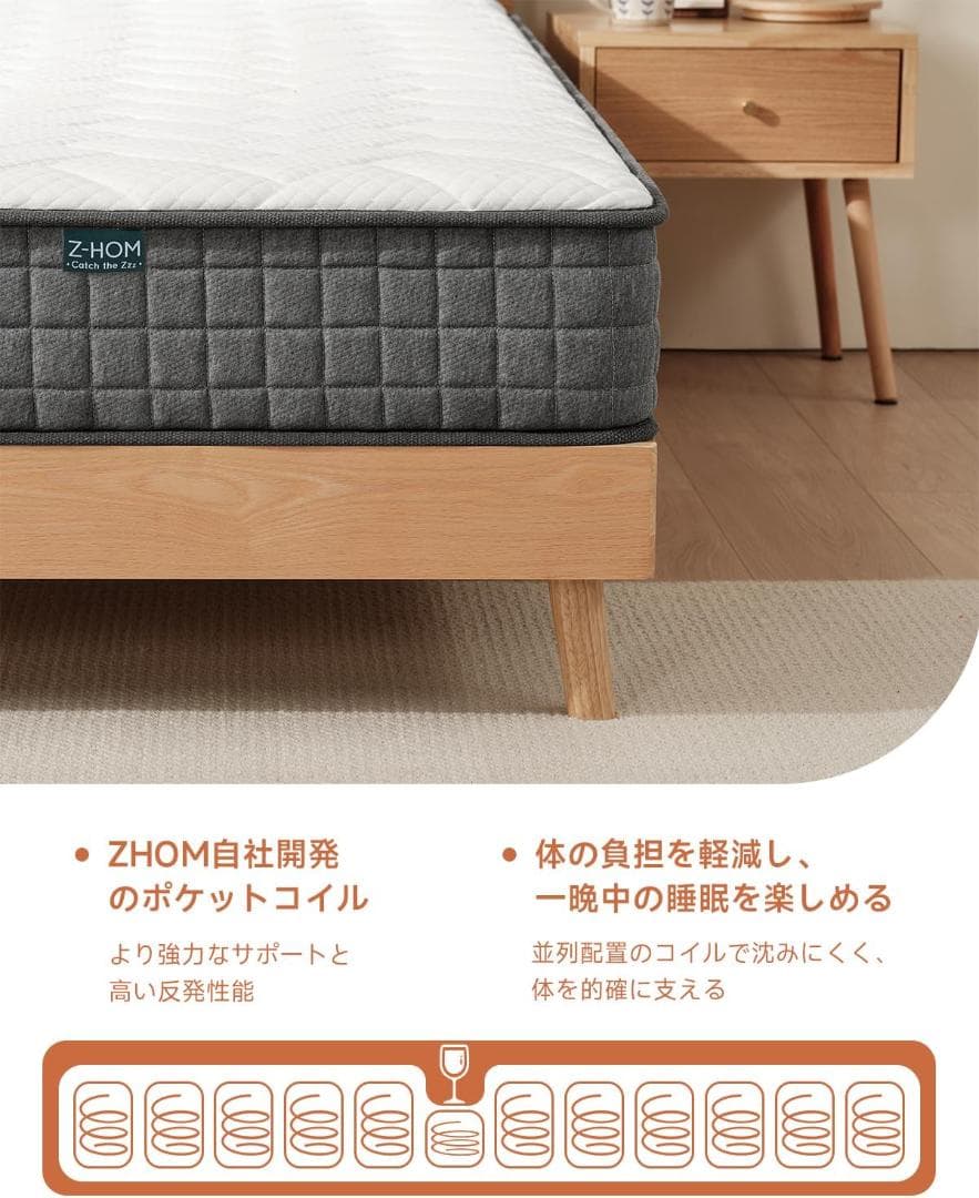 Z-HOM マットレス ゼミダブル 厚20cm（120*195*20cm）グレー