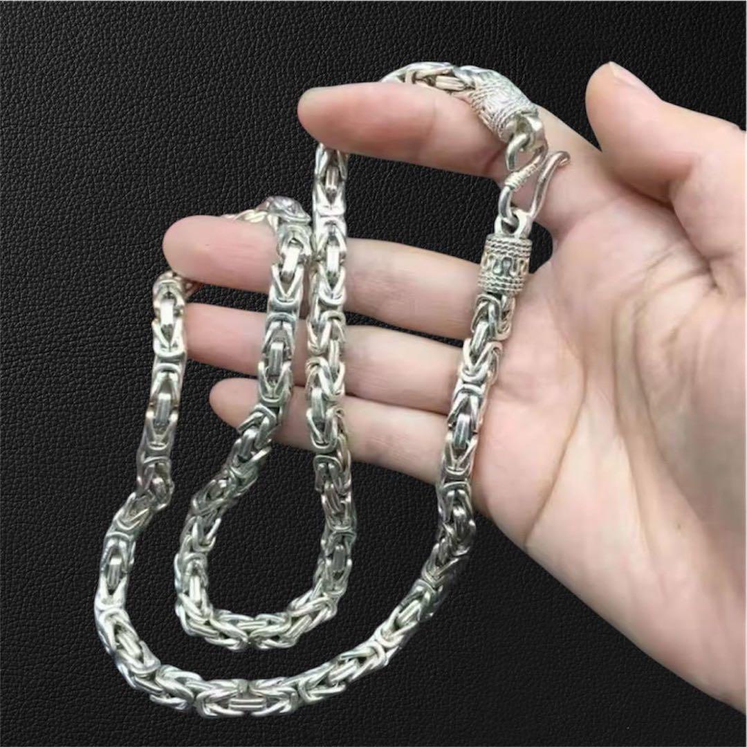 S925刻印 タイシルバー ドラゴンボーンチェーン 編み込み ネックレス 重厚感